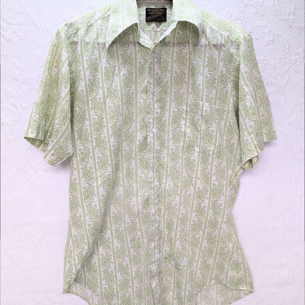 Vintage SEARS TheMensStore Striped Filigree Floral Comfort ButtonUp Shirt 15 1/2